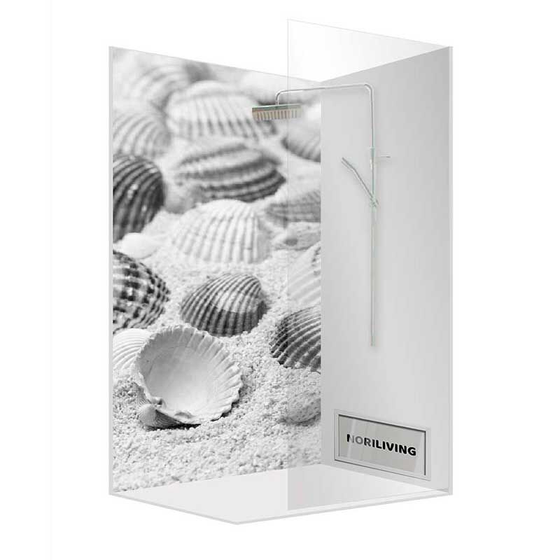 Duschrückwand mit Muscheldruck und integrierter Duscharmatur