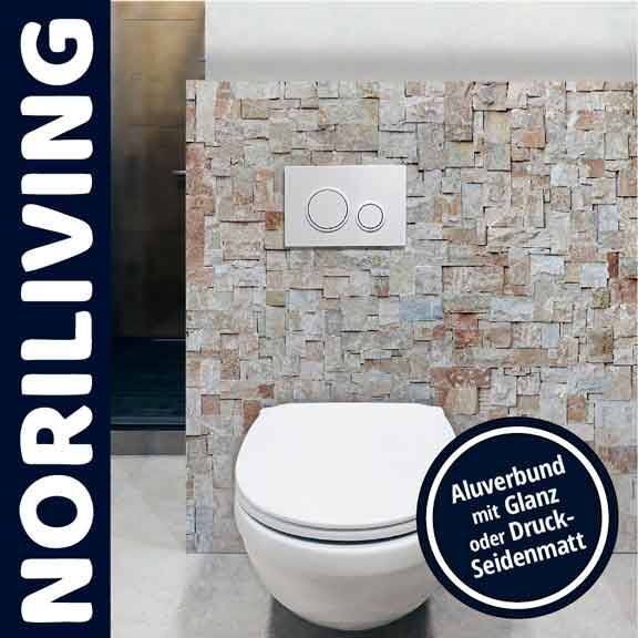 Moderner Toilettenbereich mit Wandverkleidung aus Stein und WC von Noriliving