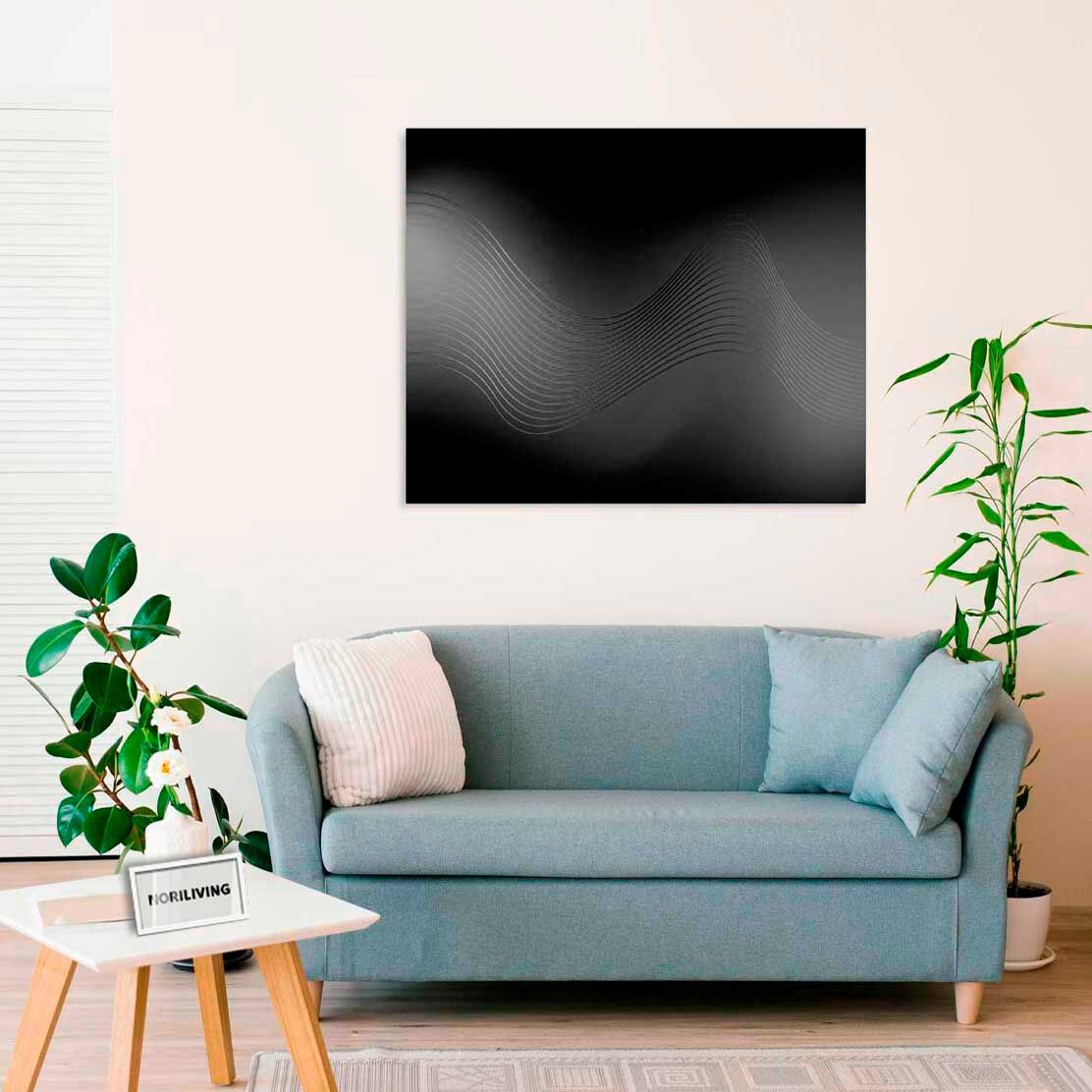 Wandbild über dem Sofa mit Motiv Regenbogen-Hintergrund mit wellenförmigen Linien 943 schwarz-weiß