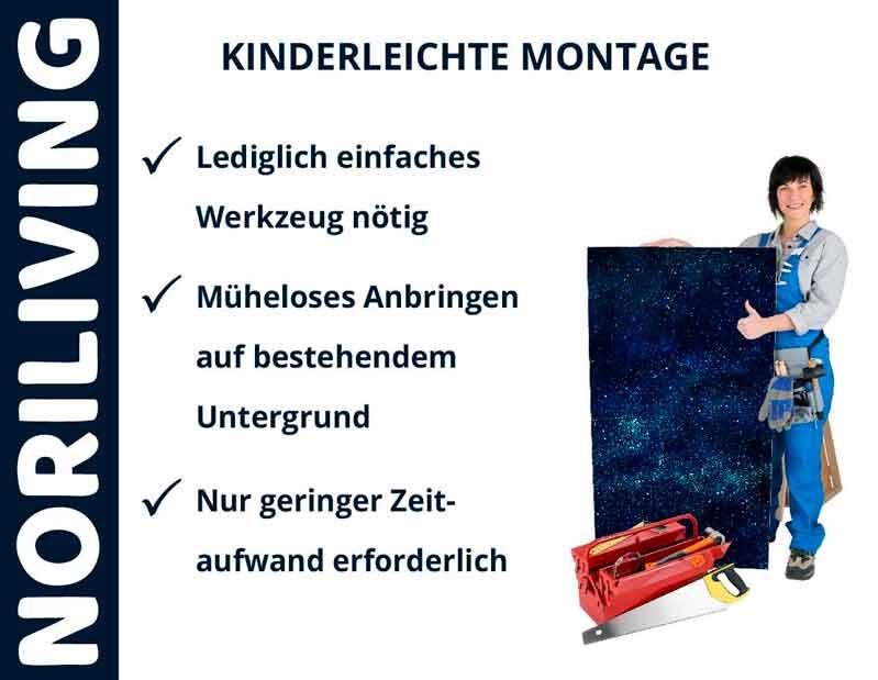 Frau präsentiert einfache Montage mit wenigen Werkzeugen für NORILIVING Produkt