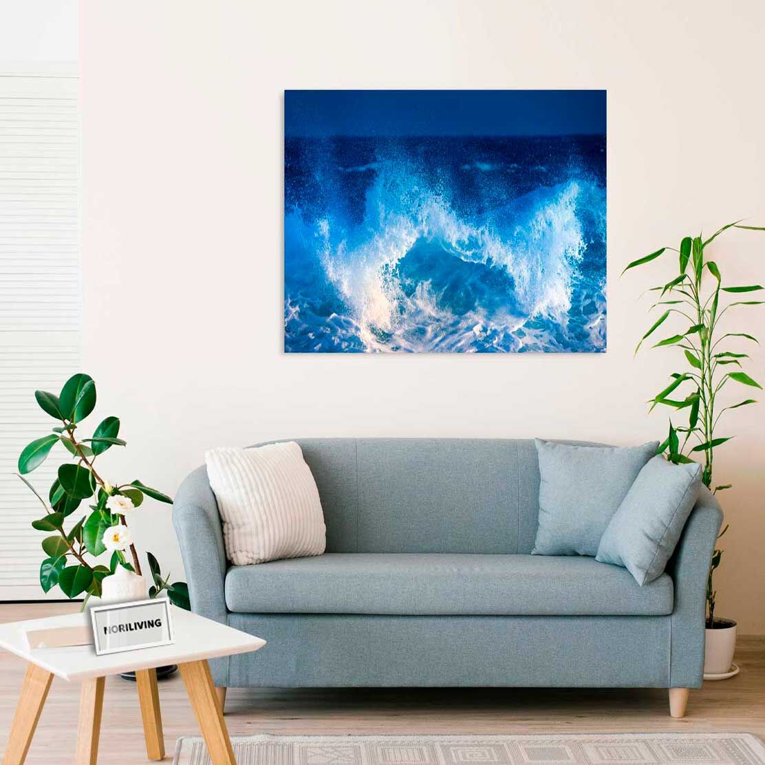 Wandbild über dem Sofa mit Motiv weiße Ozeanwelle 288
