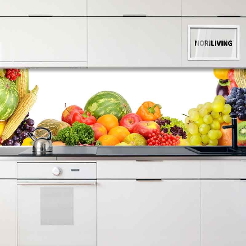 Küchenrückwand Alu Obst und Gemüse auf weißem Hintergrund 421