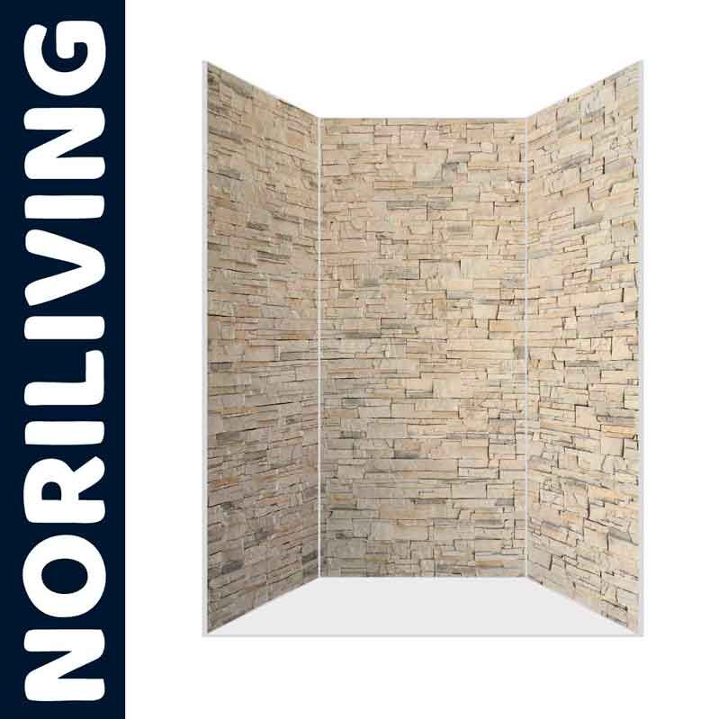 Raumteiler von Noriliving in Steinoptik, freistehend mit dreiteiligem Design