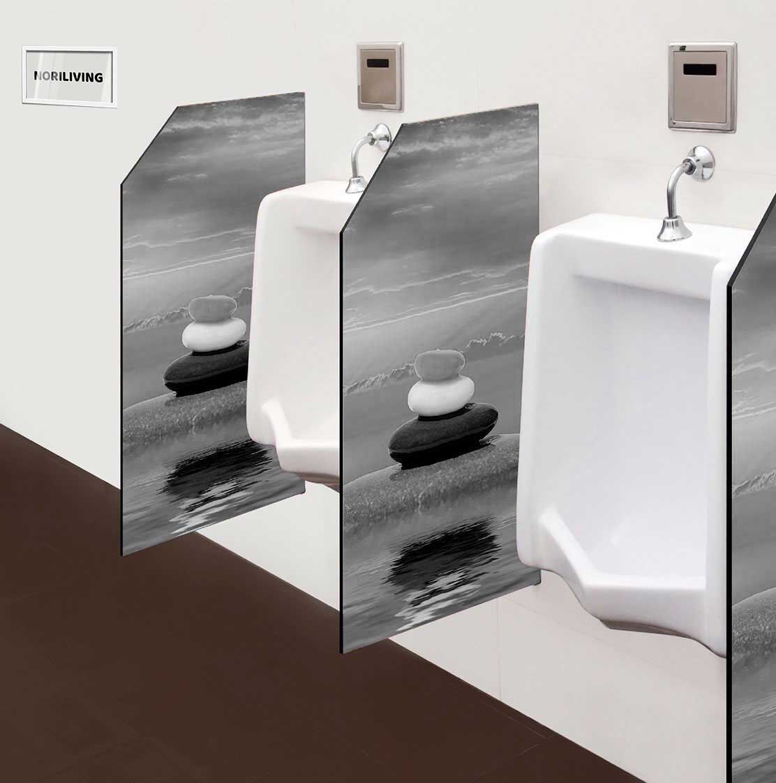 in der Toilette eingebaute Schamwand mit Motiv Zen Sonnenuntergang 047 schwarz-weiß