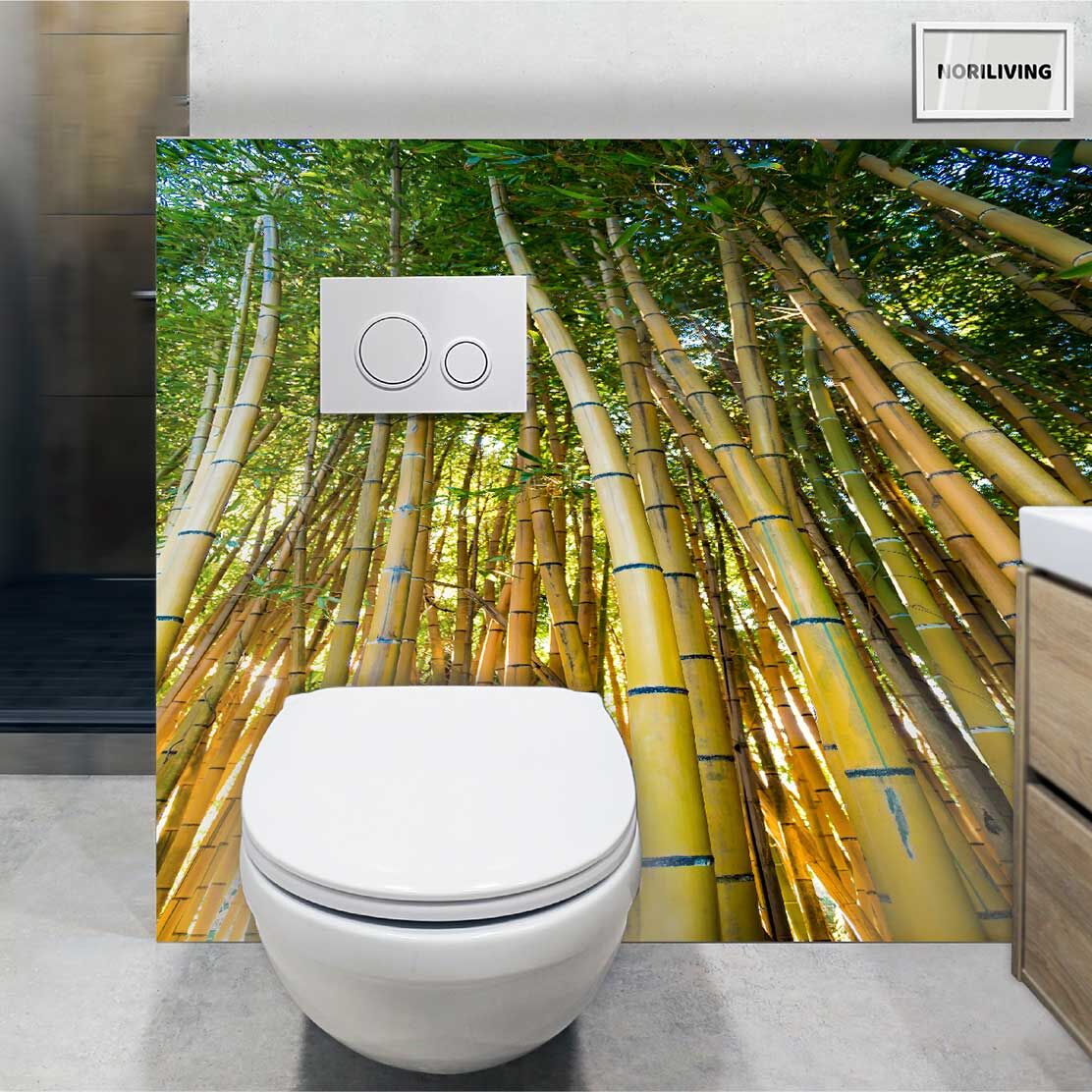im WC eingebaute Toilettenrückwand mit Motiv Bambus 726