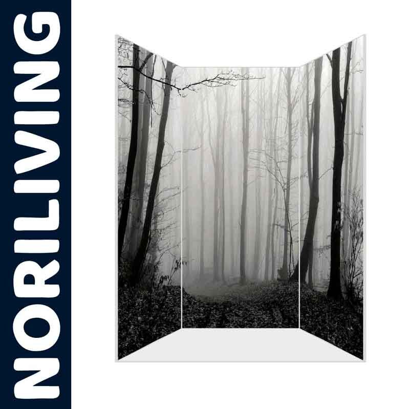 3-teiliger Raumteiler mit einem nebeligen Waldmotiv, Marke NORILIVING