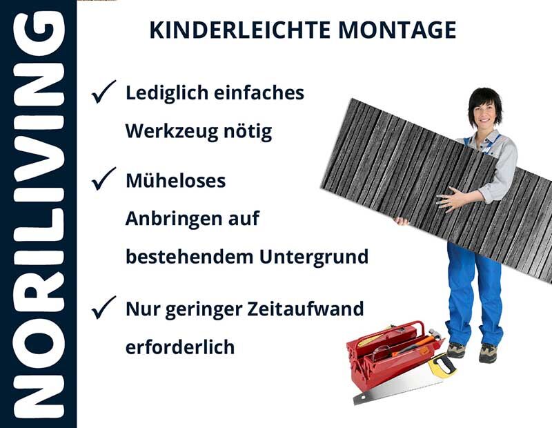 Frau hält Montagematerial, einfache DIY-Anleitung für NORILIVING-Produkte