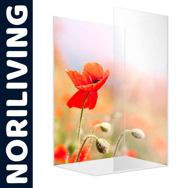 Duschtrennwand mit Mohnblumen-Motiv von NORILIVING, zeigt eine blühende Mohnblume