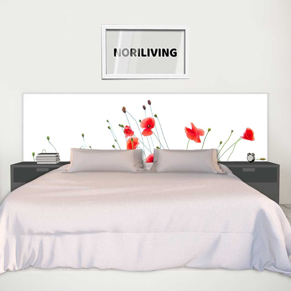 im Schlafzimmer eingebaute Bettrückwand mit Motiv rote Mohnblumen 707