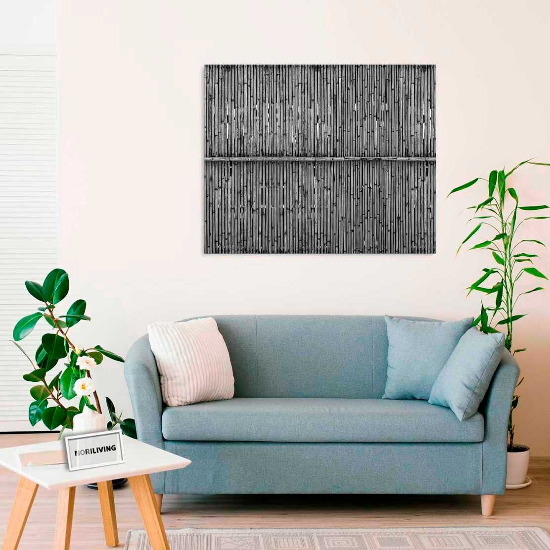 Wandbild über dem Sofa mit Motiv Bambuszaun 202 schwarz-weiß