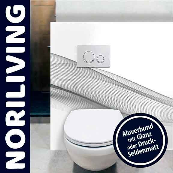 Badezimmer mit Noriliving Toilettenverkleidung, Design mit wellenförmigem Muster und Aluverbundmaterial