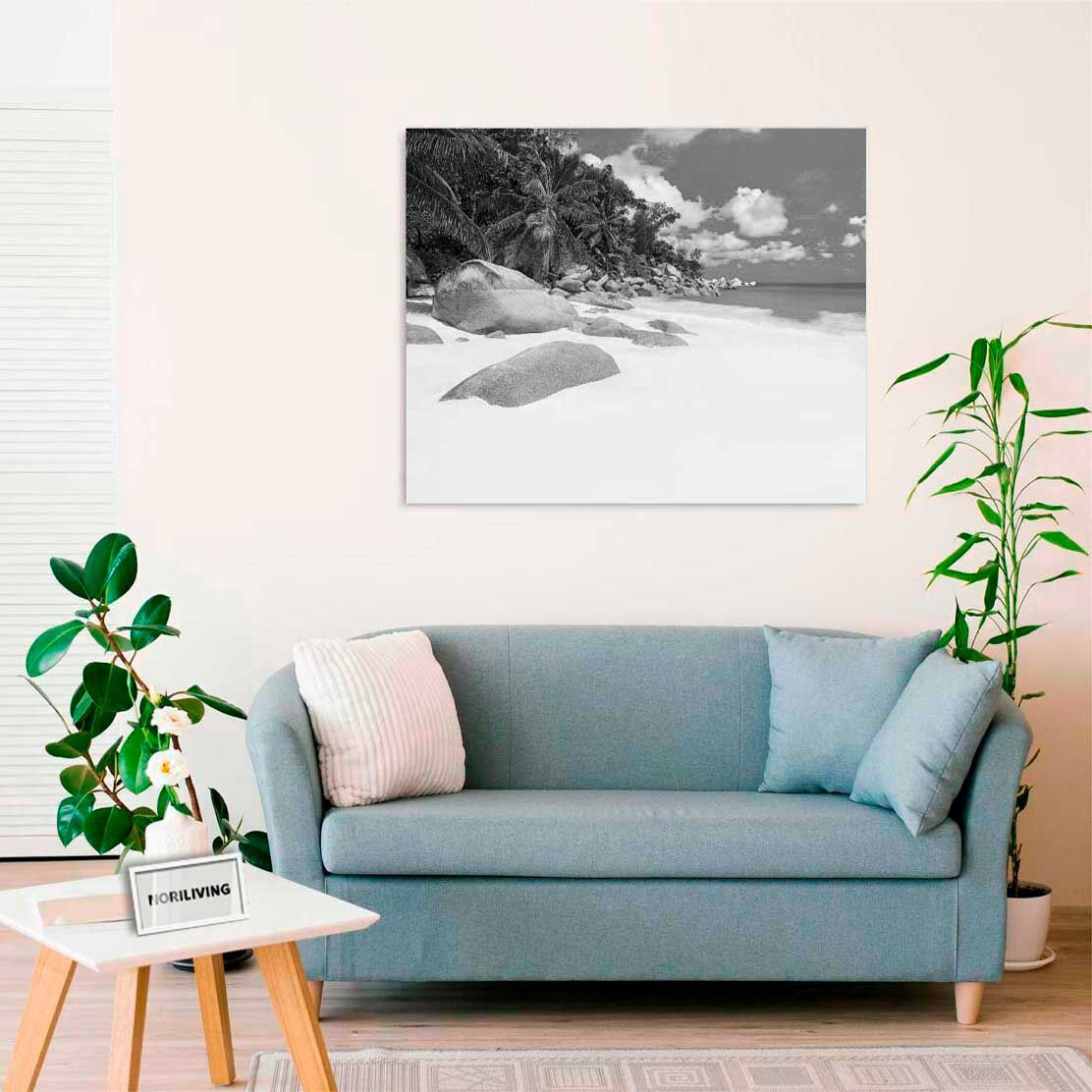 Wandbild über dem Sofa mit Motiv Karibik Bucht Strand 049 schwarz-weiß