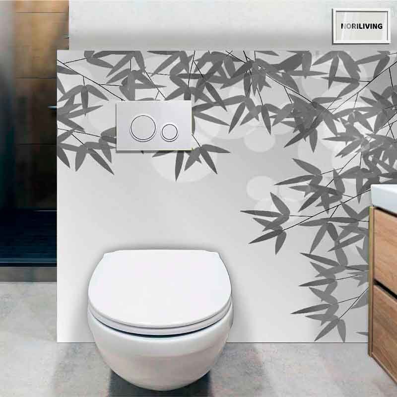 Moderne Toilette mit Bambus-Wanddesign und Spültaste