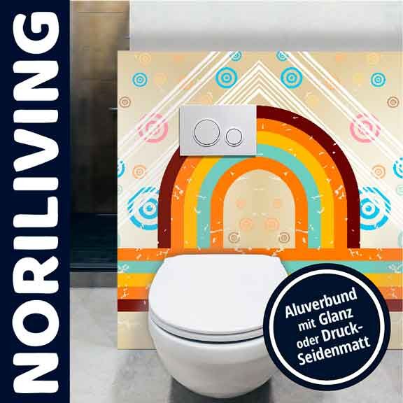 WC mit Retro-Design-Rückwand von NORILIVING, Aluverbund mit Glanz oder Druck-Seidenmatt