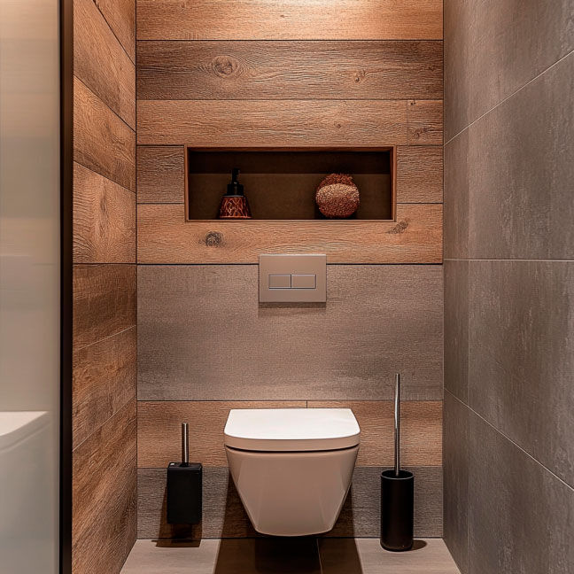 Bild: Toilettenrückwand Holz Eine Darstellung von Toilettenrückwand Holz