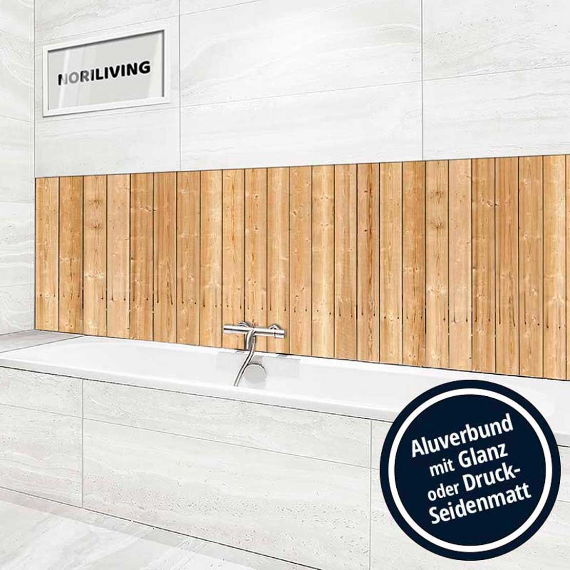 Ansicht des Badrückwand-Motivs Naturholzwand 136 Höhe zentriert