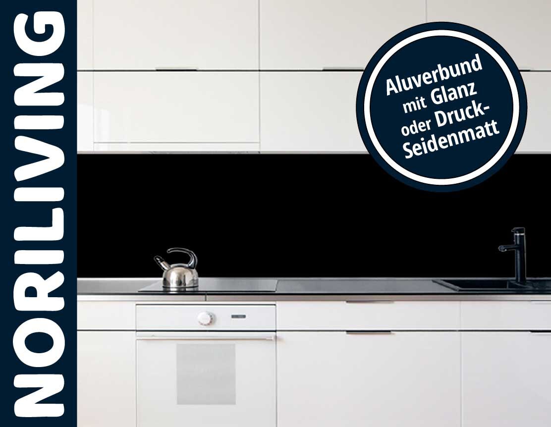 in der Küche eingebaute Küchenrückwand mit Motiv Unifarbe Schwarz 2329