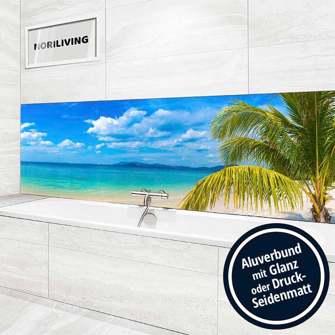 Ansicht des Badrückwand-Motivs Tropischer Strand mit Meerblick 066 Höhe zentriert