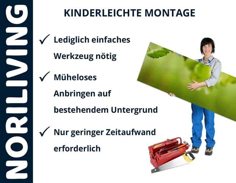 Frau hält ein Paneel; NORILIVING kinderleichte Montage mit wenigen Werkzeugen und geringem Zeitaufwand