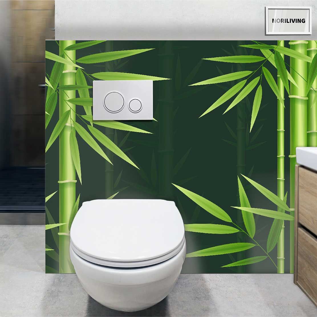 im WC eingebaute Toilettenrückwand mit Motiv Bambus 466