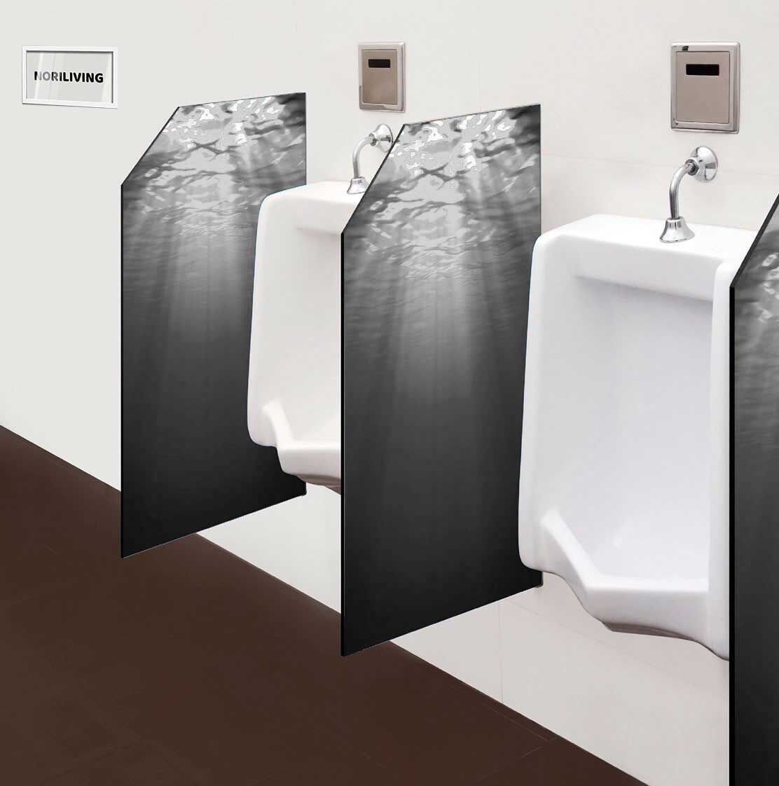 in der Toilette eingebaute Schamwand mit Motiv Lichteinfall Unterwasser 606 schwarz-weiß