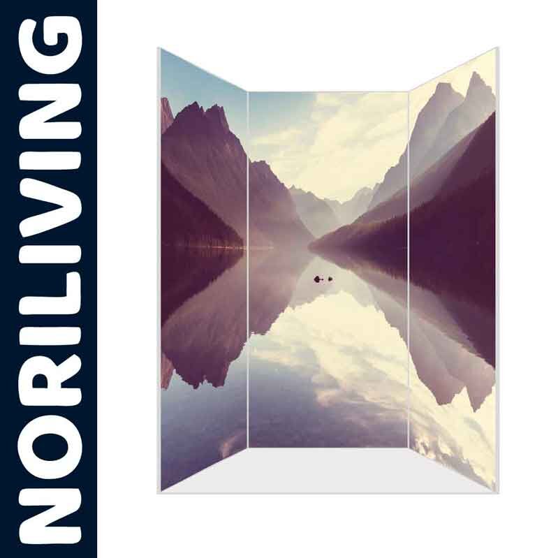Dreiteiliger Paravent mit Berg- und Seelandschaftsmotiv von Noriliving