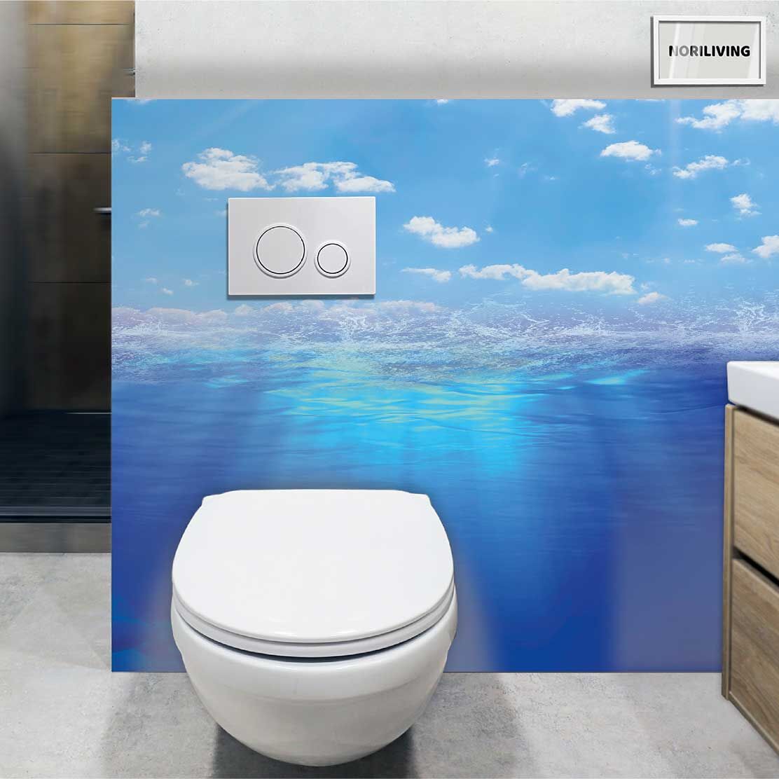 im WC eingebaute Toilettenrückwand mit Motiv Unterwasser in der Tiefe 927b
