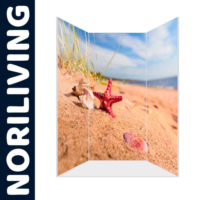 Paravent mit Strandmotiv, Seestern und Muscheln in der Nähe des Meeres