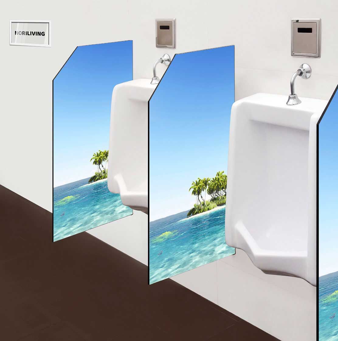 in der Toilette eingebaute Schamwand mit Motiv Tropeninsel mit klarem Himmel 042