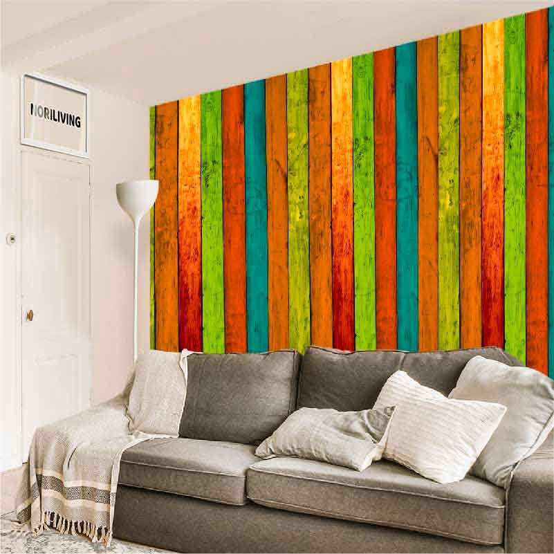 Wohnzimmerrückwand Alu bunter Holzzaun 169