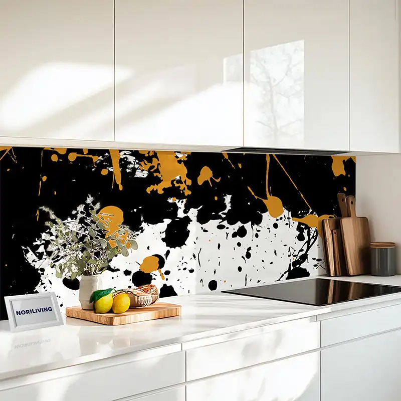 Küchenrückwand Alu Farbspritzer schwarz-orange 768