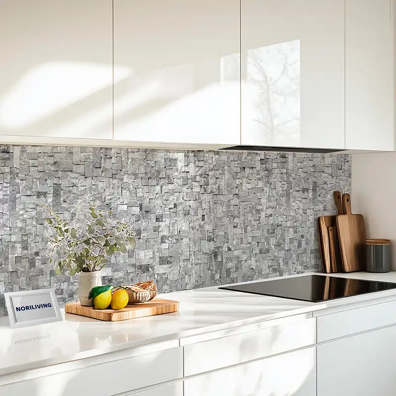 Küchenrückwand Alu Steinwand Mosaik hellgrau 209a
