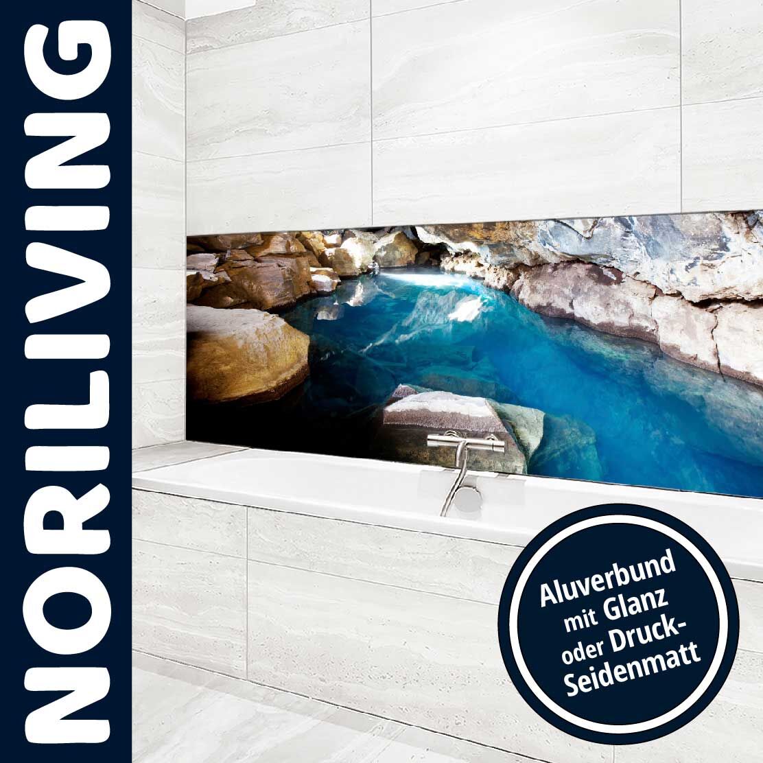 Ansicht des Badrückwand-Motivs Fluss in Höhle in Island 348 Unterkante