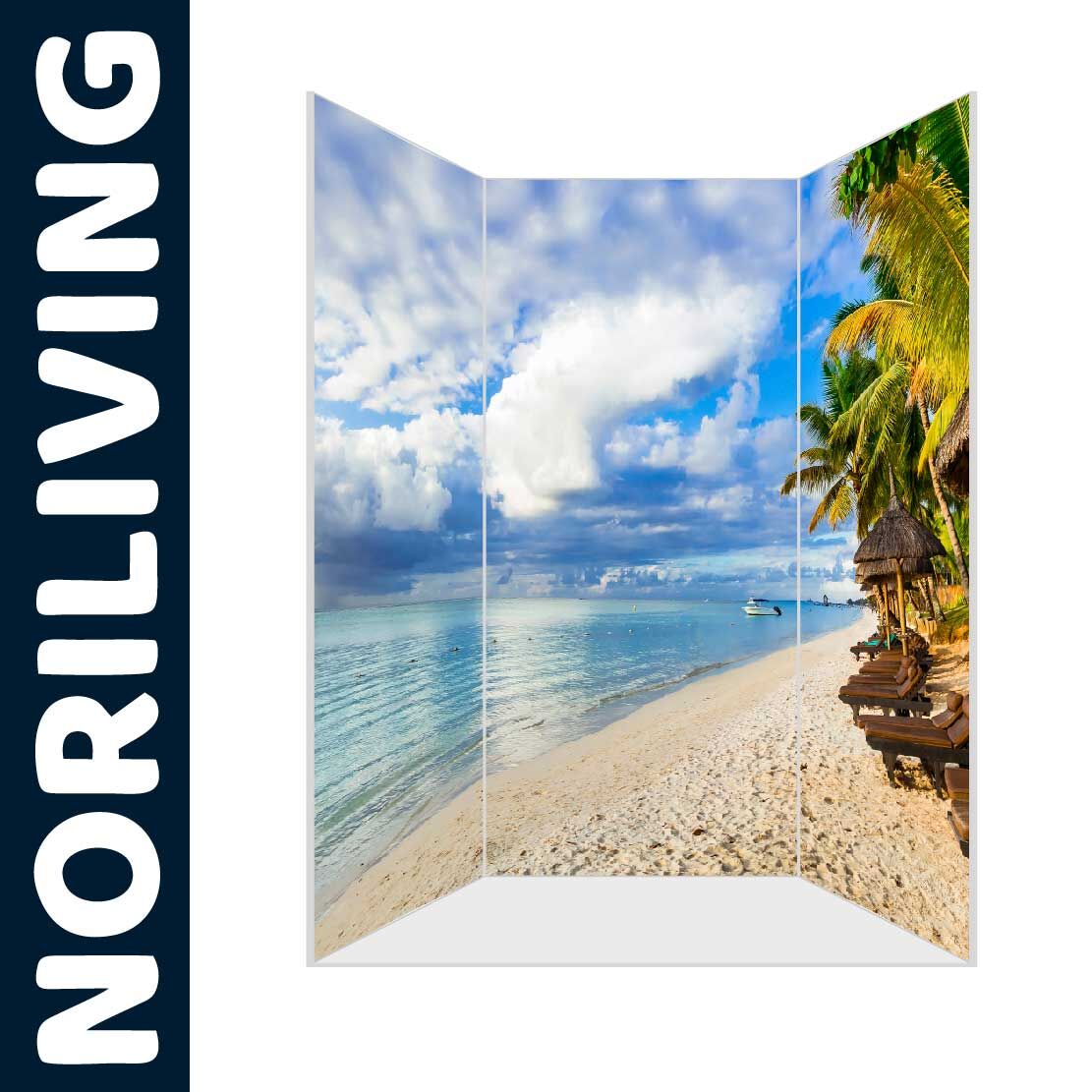 Abbildung einer Nischen-Duschrückwand mit Motiv Palmen am schönen Strand Mauritius 186