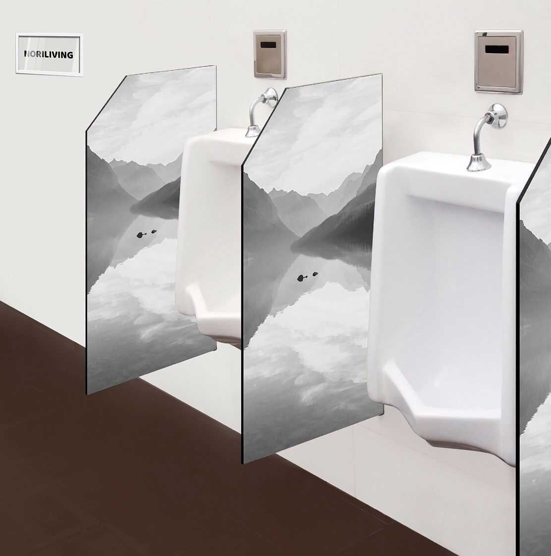 in der Toilette eingebaute Schamwand mit Motiv Glacier-Nationalpark 978 schwarz-weiß