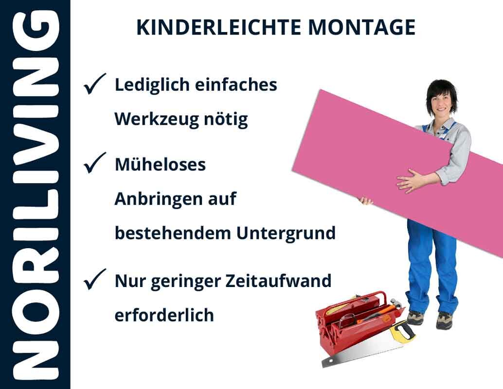 Person mit pinker Platte und Werkzeug für einfache Montage-Lösung