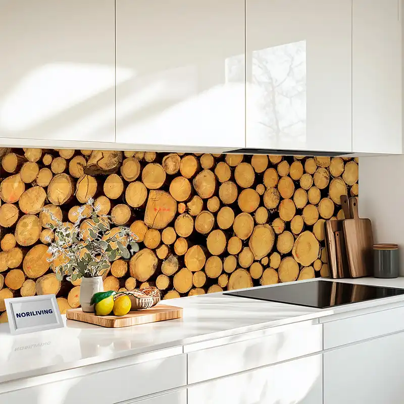 Küchenrückwand Alu Heller Stapel von Baumstämmen 860 Küchenrückwand Alu Heller Stapel von Baumstämmen 860