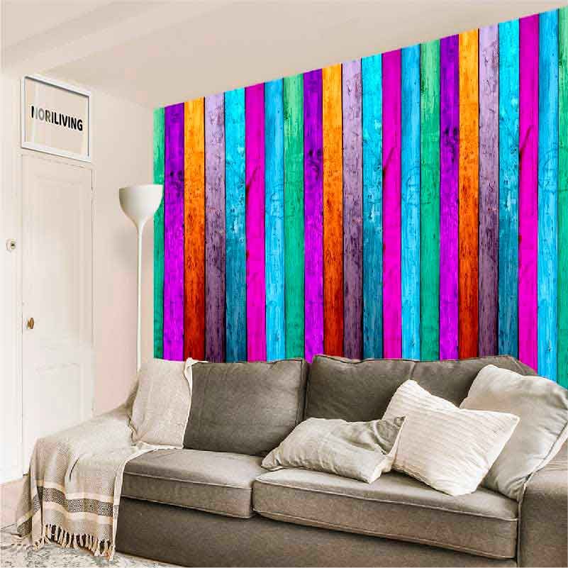 Wohnzimmerrückwand Alu Bunter Holzzaun 625