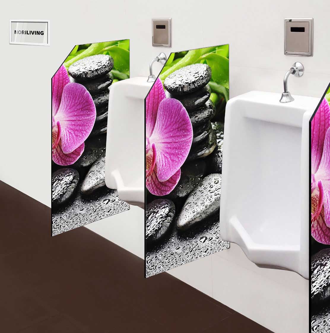 in der Toilette eingebaute Schamwand mit Motiv Zen Steine mit Orchidee und Bambus 890
