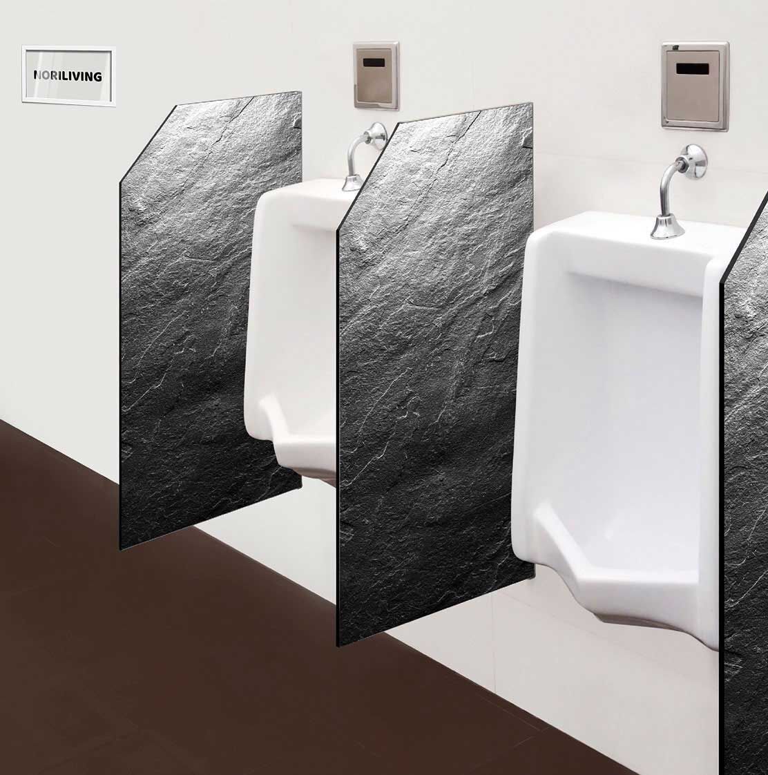 in der Toilette eingebaute Schamwand mit Motiv Stein Schiefer 349 schwarz-weiß