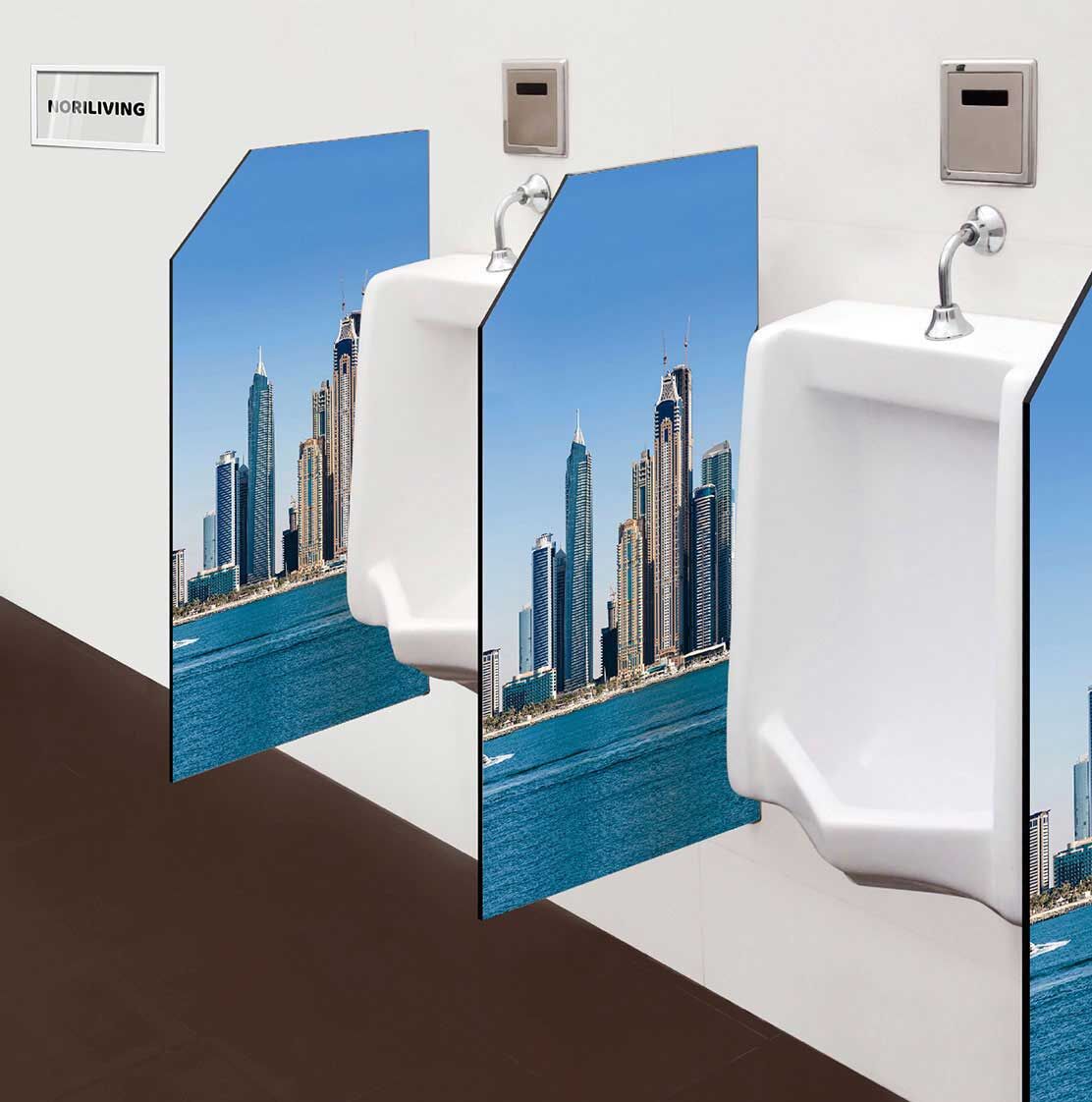 in der Toilette eingebaute Schamwand mit Motiv Marina Dubai UAE 973