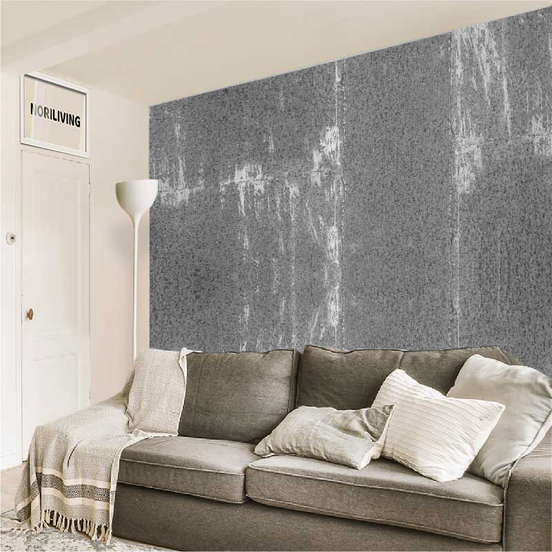 im Wohnzimmer eingebaute Wohnzimmerrückwand mit Motiv Rost Rot 775 schwarz-weiß
