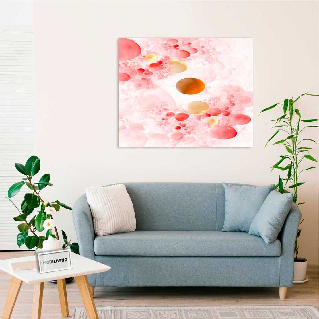 Wandbild über dem Sofa mit Motiv mehrfarbige Vollkugeln in verschiedenen Formen 784