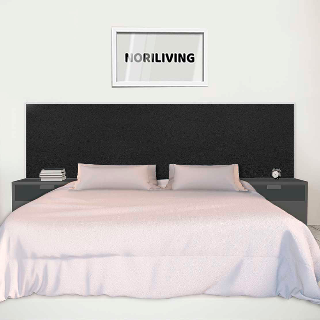im Schlafzimmer eingebaute Bettrückwand mit Motiv Schwarzer Schiefer grau 824 schwarz-weiß