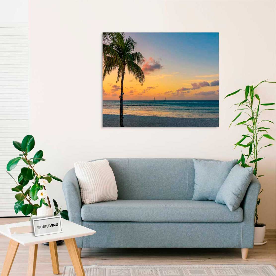 Wandbild über dem Sofa mit Motiv Sonnenuntergang an einem tropischen Strand 157