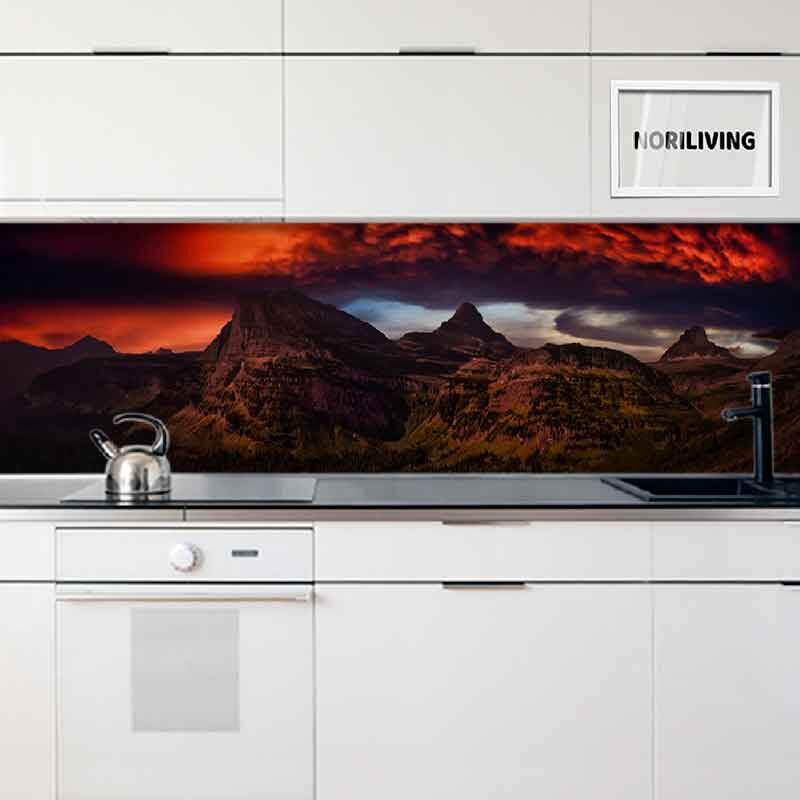 in der Küche eingebaute Küchenrückwand mit Motiv Abendlicher Blick auf die amerikanischen Rocky Mountains 376