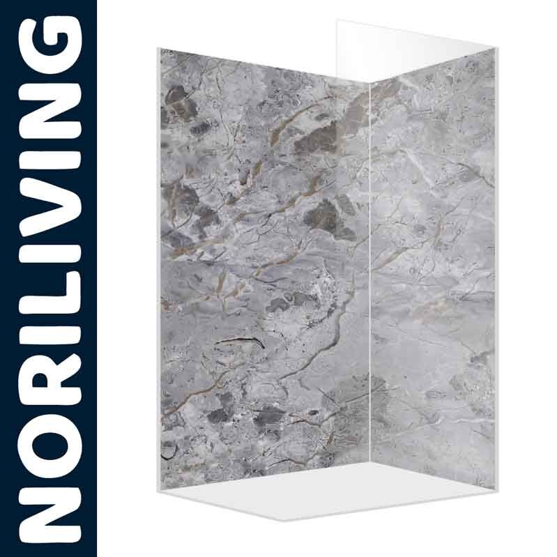 Elegante Duschwand von Noriliving mit grauer Marmoroptik