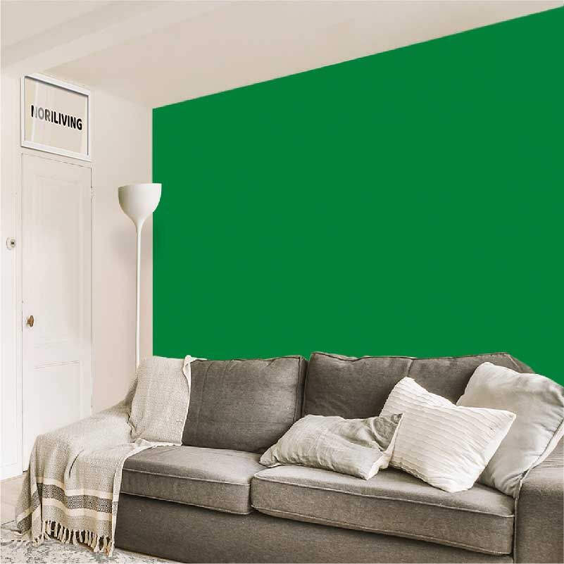 im Wohnzimmer eingebaute Wohnzimmerrückwand mit Motiv Unifarbe Grün 2336