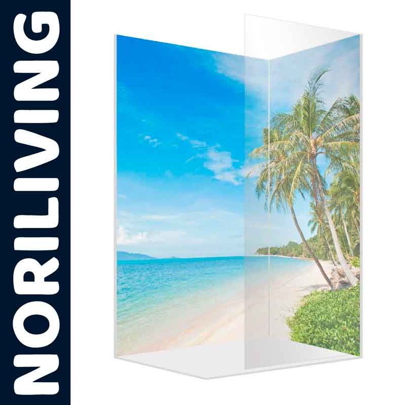 Dreiteilige Duschwand mit tropischem Strandbild von NORILIVING