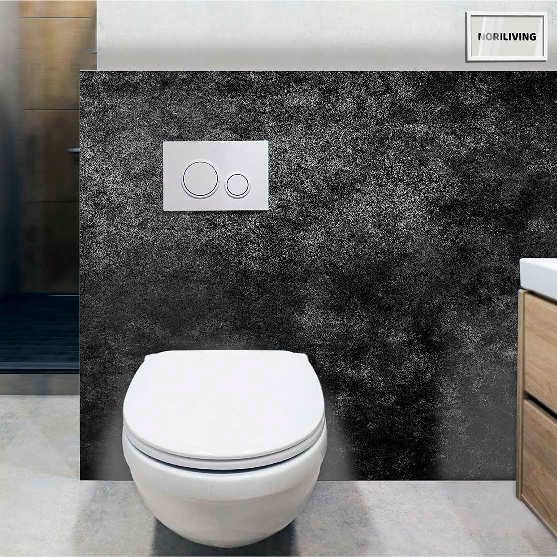 im WC eingebaute Toilettenrückwand mit Motiv dunkelblaue mystische Wandstruktur 136 schwarz-weiß